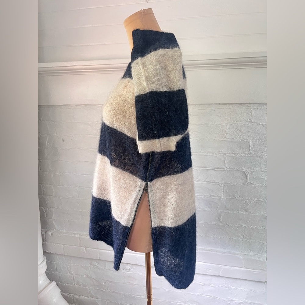 Pam And Gela Alpaca Blend Blue and Cream Striped Sweater Relaxed Fit Bateau Neck - Picture 7 of 11
